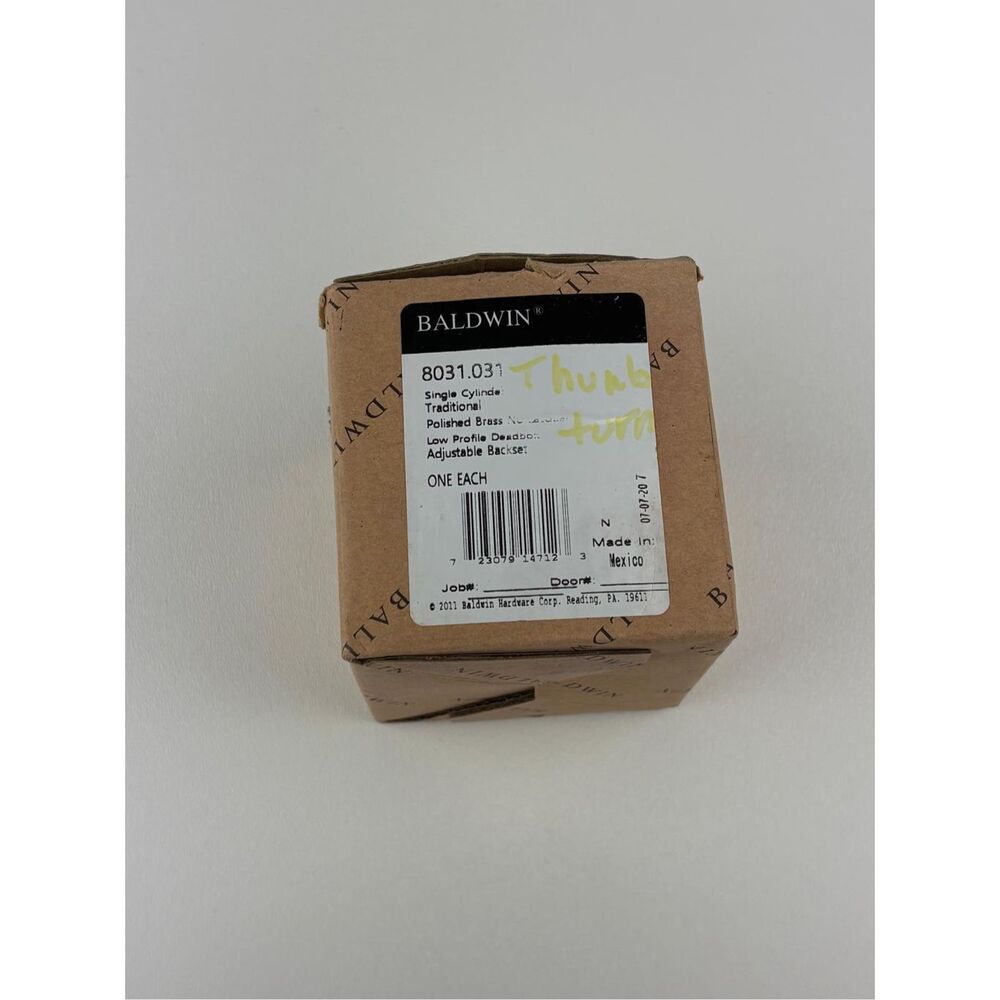 NOS Baldwin Hardware Single Cylinder Deadbolt Polished Brass 8031.031 M2617